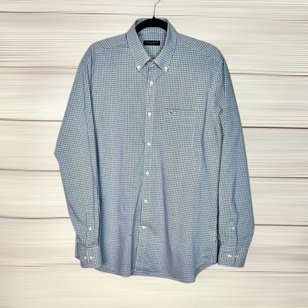 Paul & Shark Casual Shirt Button Down Cotton Blue Plaid Italy size L neck 16,5